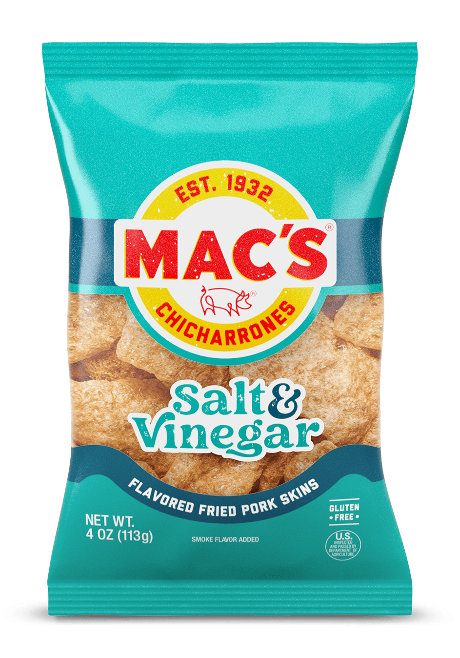Mac's Salt & Vinegar Fried Pork Skins, 4 oz Bag