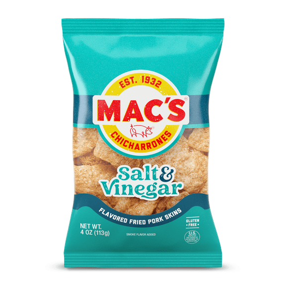 Mac's Salt & Vinegar Fried Pork Skins, 4 oz Bag