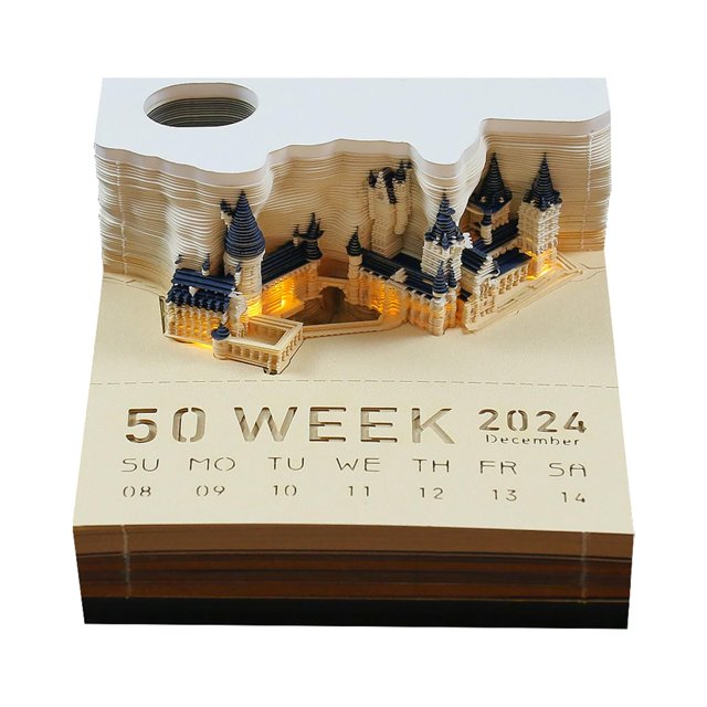 MACTANO 2024 Desk Calendar Magic Castle 3D Art Memo Pad Paper Carving