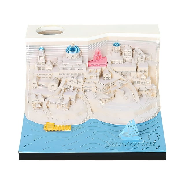 MACTANO 2024 Desk Calendar Santorini 3D Art Memo Pad Rip Away Paper