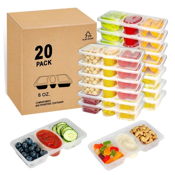 MACTANO 8 OZ Reusable Snack Containers with Lids New 3 Compartment Snack Pack Containers 20 Sets