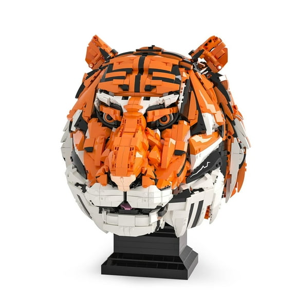 MACTANO Animal Building Block Set Tiger Head Model 12 Zodiac Building Brick Kit for Kid Adult Orange