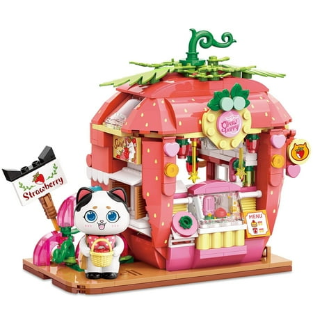 MACTANO Architecture Building Block Set Cat Strawberry House Building Kit Plastic Gift Multicolor