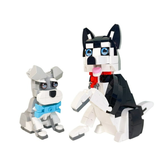 MACTANO Cute Dog Building Block Set 2in1 Husky Schnauzer Building Bricks Kit Toy for Girls Black