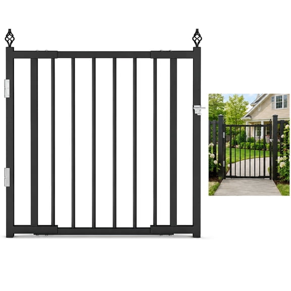 MACTANO Deck Gate with Self-Closing Hinges, Adjustable 37.4"-49.21" Heavy Duty Deck Gate Outdoor for Deck Porch Patio