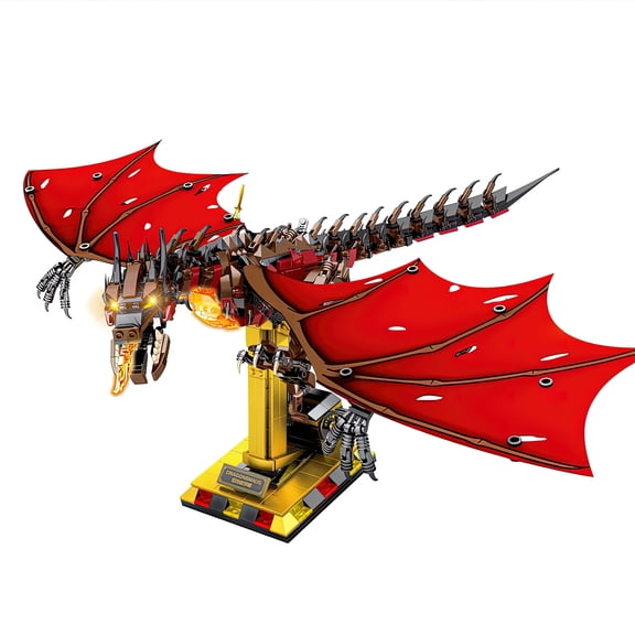MACTANO Dinosaur Building Block Set Fire Dragon Building Bricks Kit Toy Gift for Boys Red