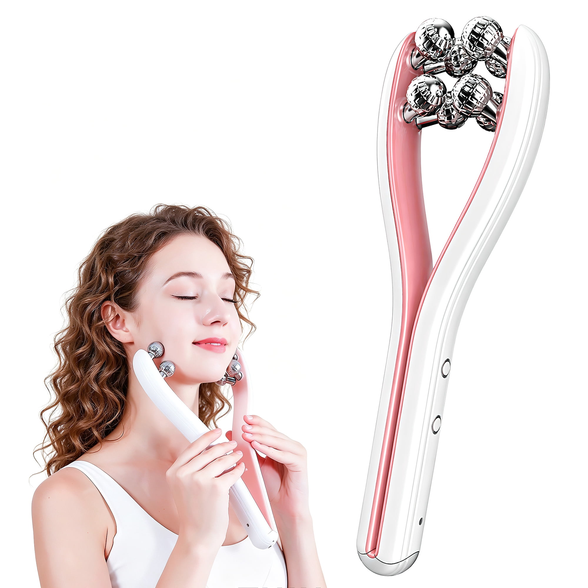 MACTANO Electric Face Massager Tool, Wireless Microcurrent Facial Jaw Massager with 3D Roller 3 Mode for Face Neck