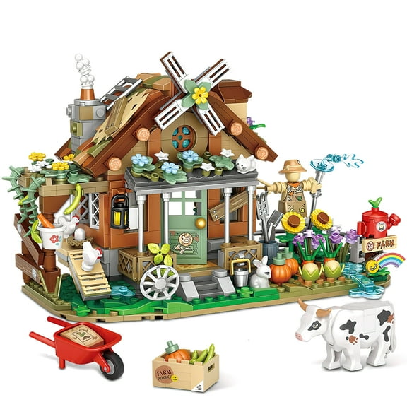 MACTANO Farm House Mini Building Block Set Farm Animal Building Brick Kit Gift for Girls Multi Color