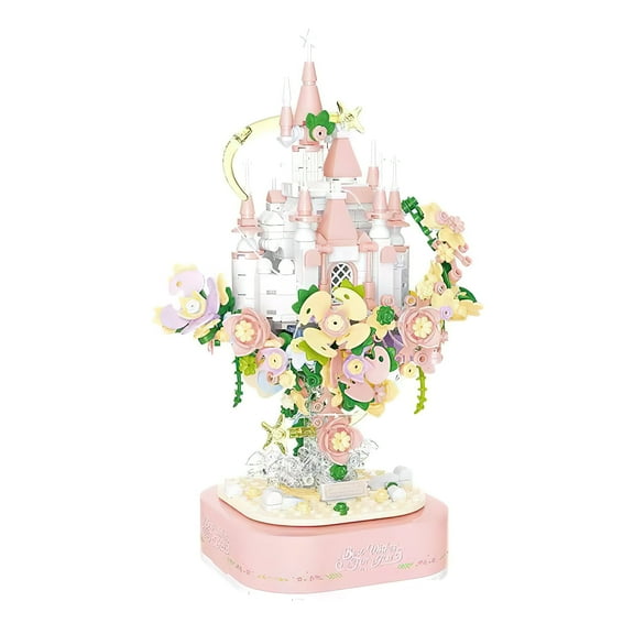 MACTANO Flower Building Block Set Castle Building Brick Kit Plastic Toy Gift for Adult Kid Pink