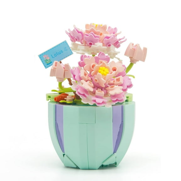 MACTANO Flower Mini Building Block Set Lotus Bouquet Bonsai Plastic Kit Toy Gift for Adult Pink