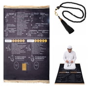MACTANO Guided Prayer Mat with Prayer Beads, 43x27 inch Arabic English Salah Rug, Black