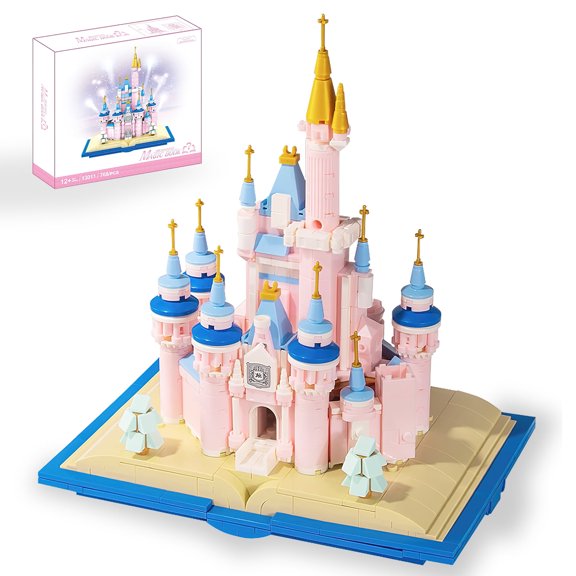 MACTANO House Building Block Set Castle on Book Dream Princess Palace Building Kit Gift for Kid Pink