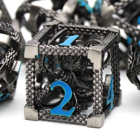MACTANO Metal DND Dice Set Dungeons and Dragons Dice Set MTG RPG Board Game Toy-Cthulhu Blue Number