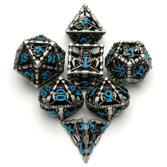 MACTANO Metal DND Dice Set Dungeons and Dragons Dice Set MTG RPG Board Game Toy-Grim Reaper Blue Number