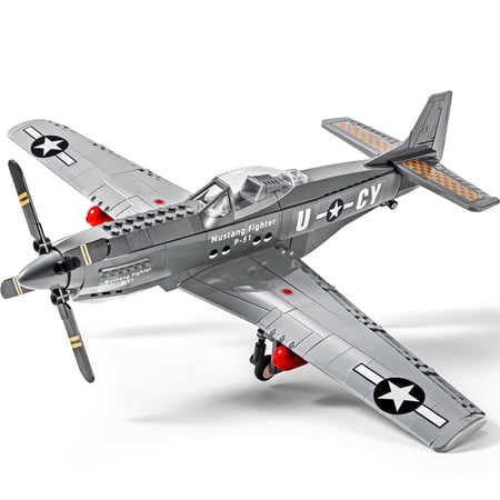 MACTANO Military Airplane Building Block Set P-51 Mustang Fighter Plastic Kit Toy for Boy Girl Gray