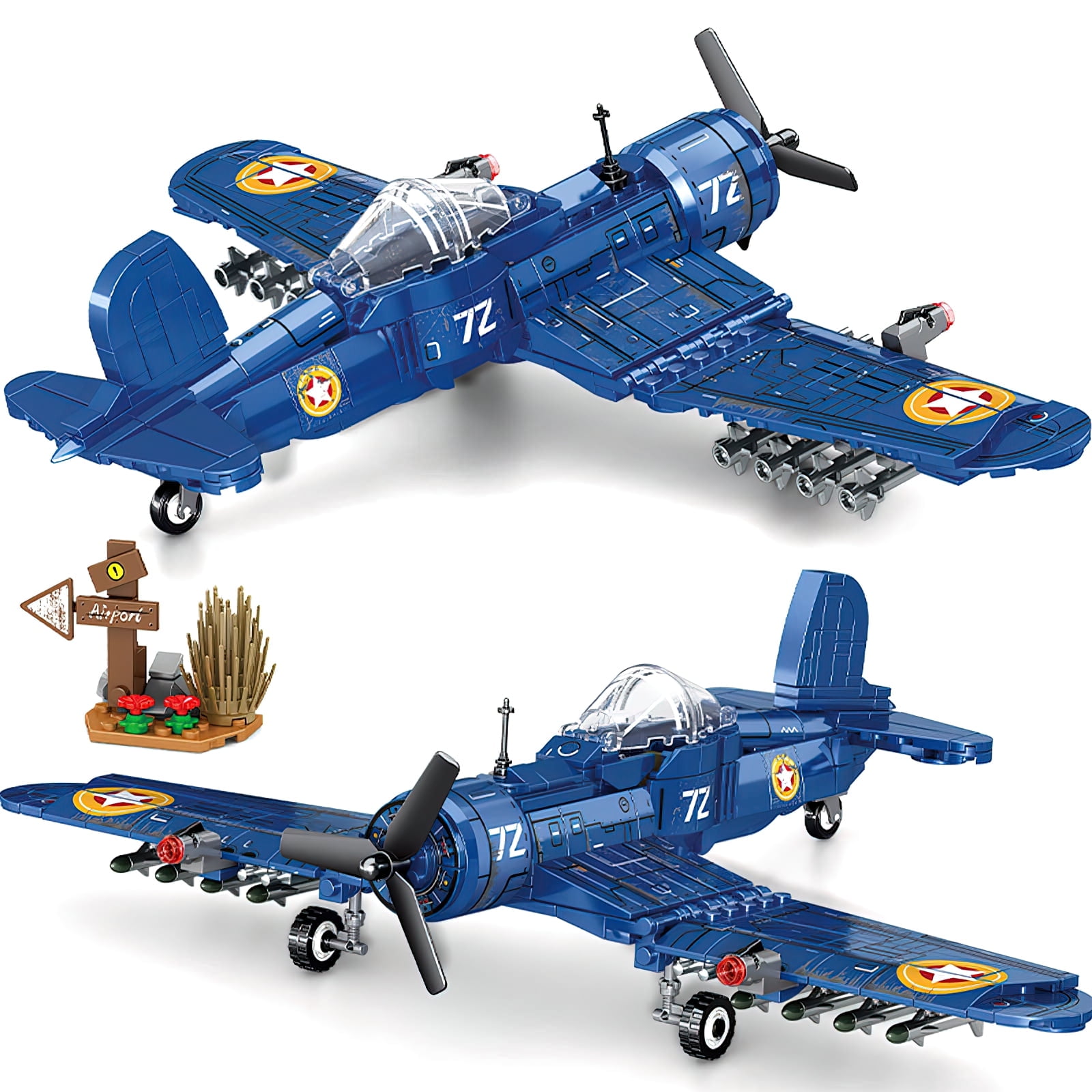 MACTANO Military Airplane Building Block Set WW2 F4U Fighter Building
