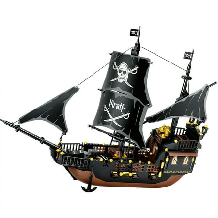 MACTANO Ship Building Block Set Creative Pirate Ship Building Bricks Kit Toy for Kid Adult Black
