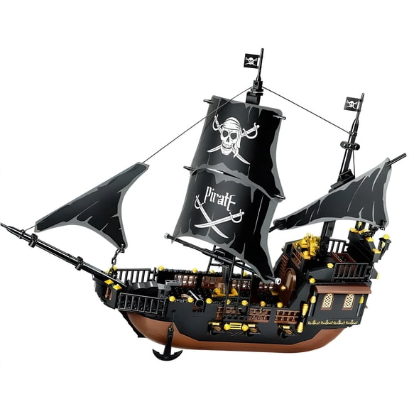 MACTANO Ship Building Block Set Creative Pirate Ship Building Bricks Kit Toy for Kid Adult Black