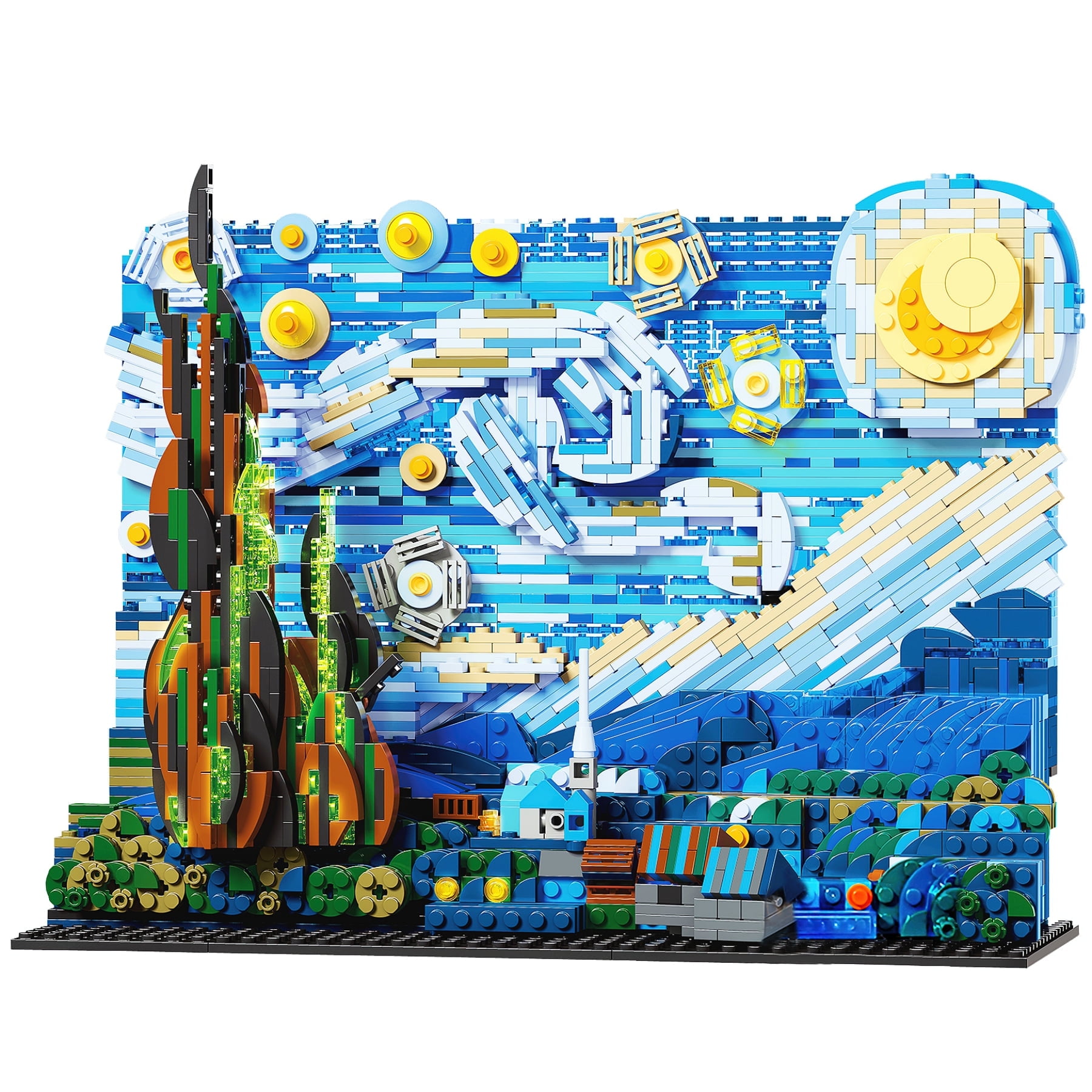 MACTANO Starry Night Building Block Set Vincent Van Gogh Painting Building  Kit Toy Gift Multi Color