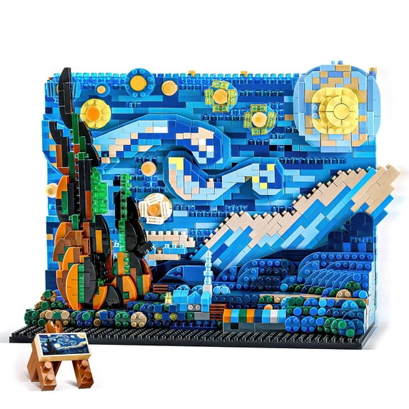 MACTANO the Starry Night Micro Mini Building Blocks Set Vincent Van Gogh Building Kit Toy Gift Blue