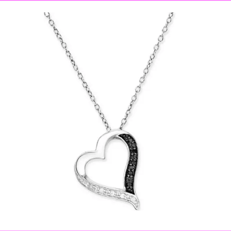 MACY S Black and White Diamond Heart Pendant Necklace 1 10 ct