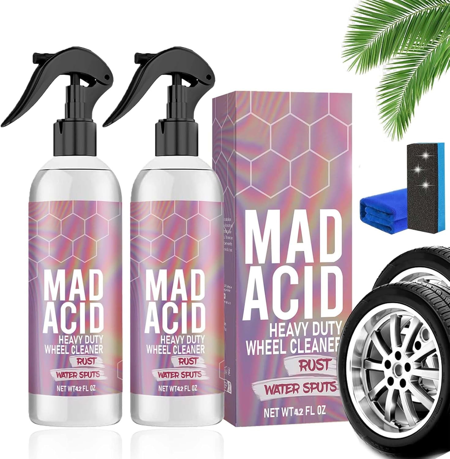 MAD ACID - Mad Acid Heavy Duty Wheel Cleaner, Mad Acid Wheel Cleaner, mad acid Water Spot Remover for Glass, Chrome, Paint, Vehicle Emblems, Wheels, Car Detailing (1 Set)