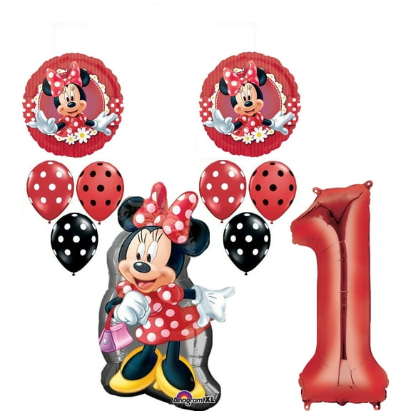 MAD About Minnie Mouse Red 1st Birthday Party Balloons Decorations Supplies Set
