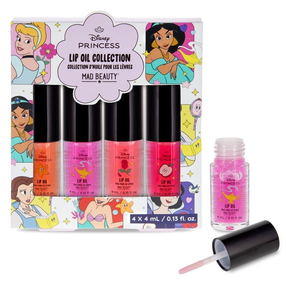 Mad Beauty Disney Princess Lip Oil Set, Apple, Cherry, Vanilla, Strawberry Scent, .54 fl oz