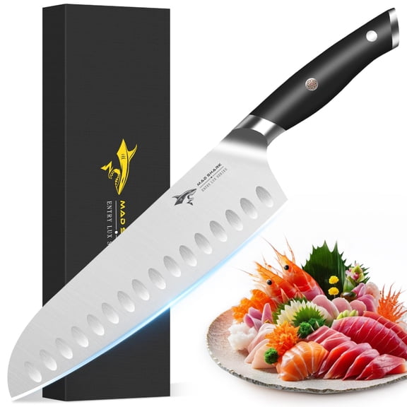 MAD SHARK 8" Santoku Kitchen Knife, Forged German High Carbon Steel Chef Knife, Full Tang Ergonomic Handle, Ultra Sharp for Chopping & Slicing,Birthday Gifts for Women Men,Gift Box