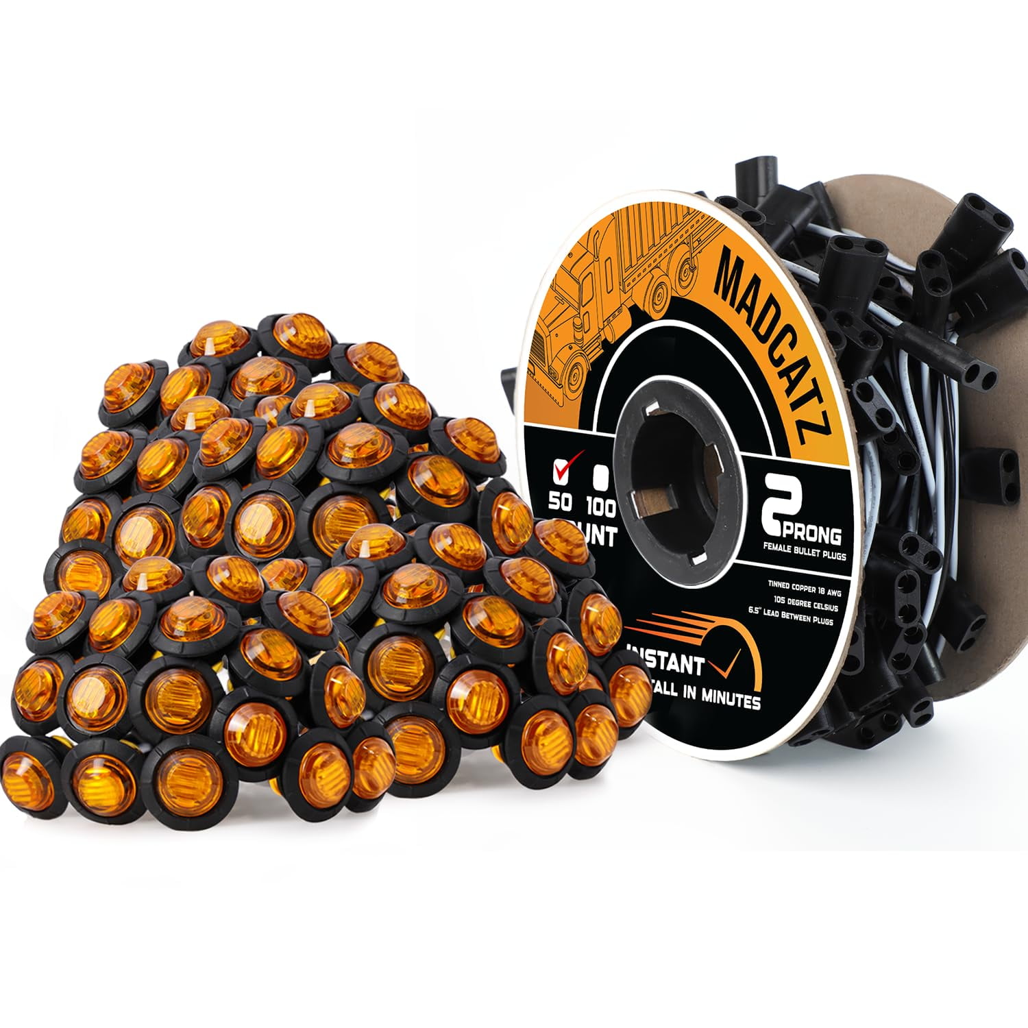 MADCATZ 50 Pcs Amber To Blue Dual Color LED Marker Lights - 3/4 Inch Round, 12V, IP68 Waterproof, For Truck Trailer Boat - View #6