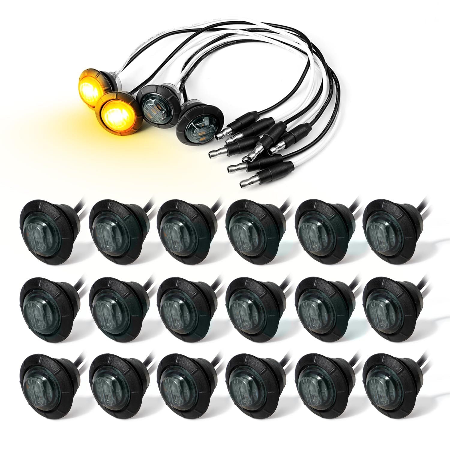 MADCATZ 3/4 Inch Amber LED Side Marker Lights - 100 Pack With T-Tap Connectors, 12V