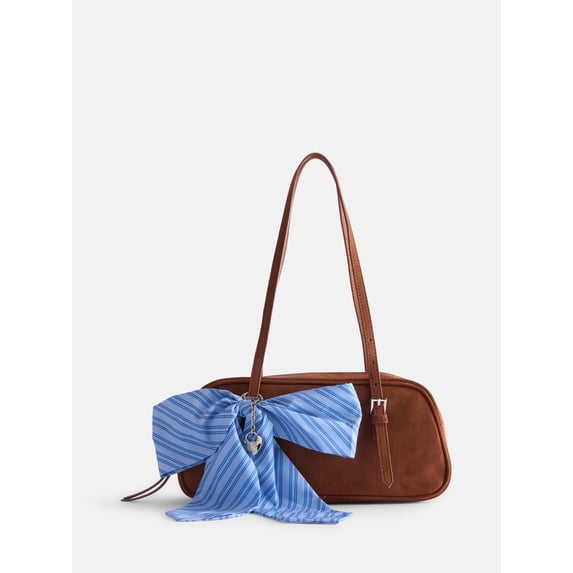 Madden NYC Women's Faux Suede East West Bowling Bag, Cognac