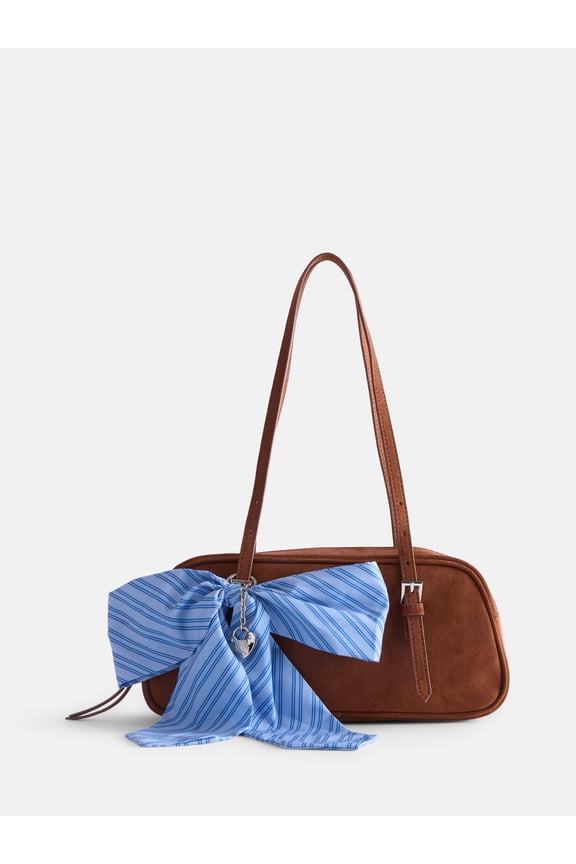 Women's Faux Suede East West Bowling Bag, Cognac