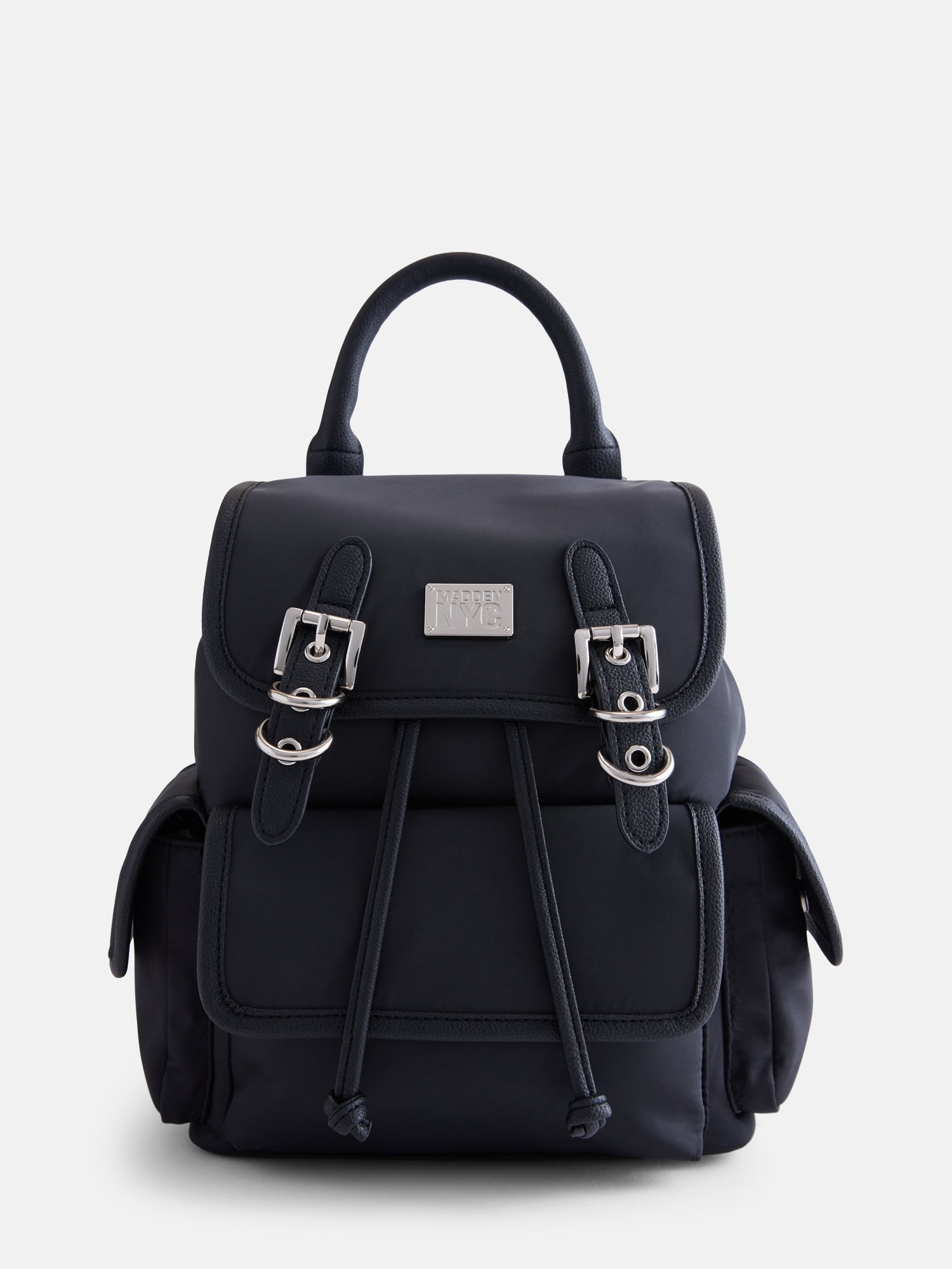 Madden NYC Women's Buckle Flap Backpack, Black