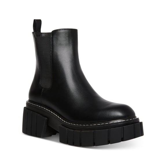 MADDEN GIRL Womens Black 1-1/2" Platform Cushioned Lug Sole Goring Pheobee Round Toe Block Heel Chelsea 6 M