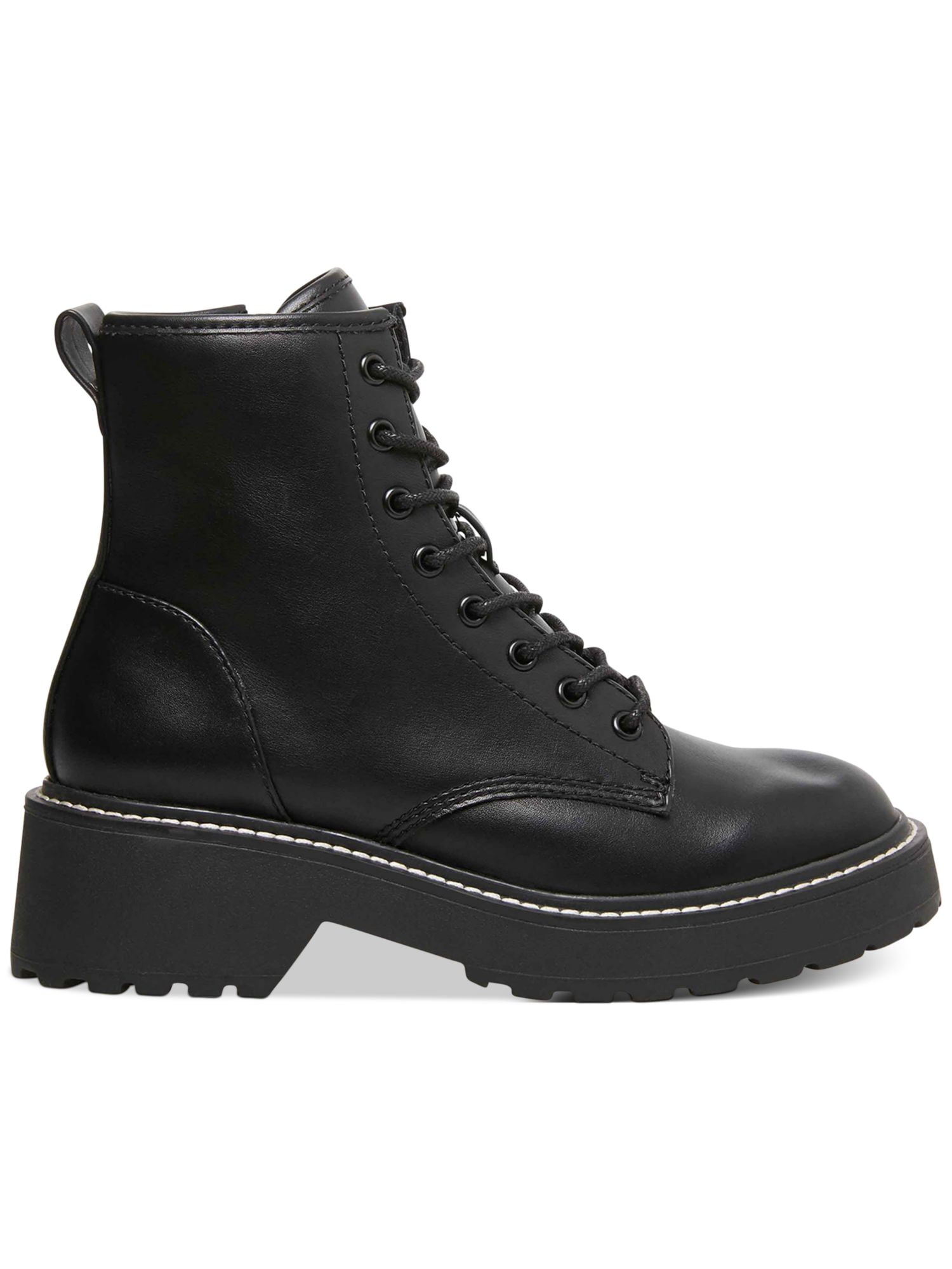 MADDEN GIRL Womens Black Lace-Up Back Pull-Tab Lug Sole Padded Carra