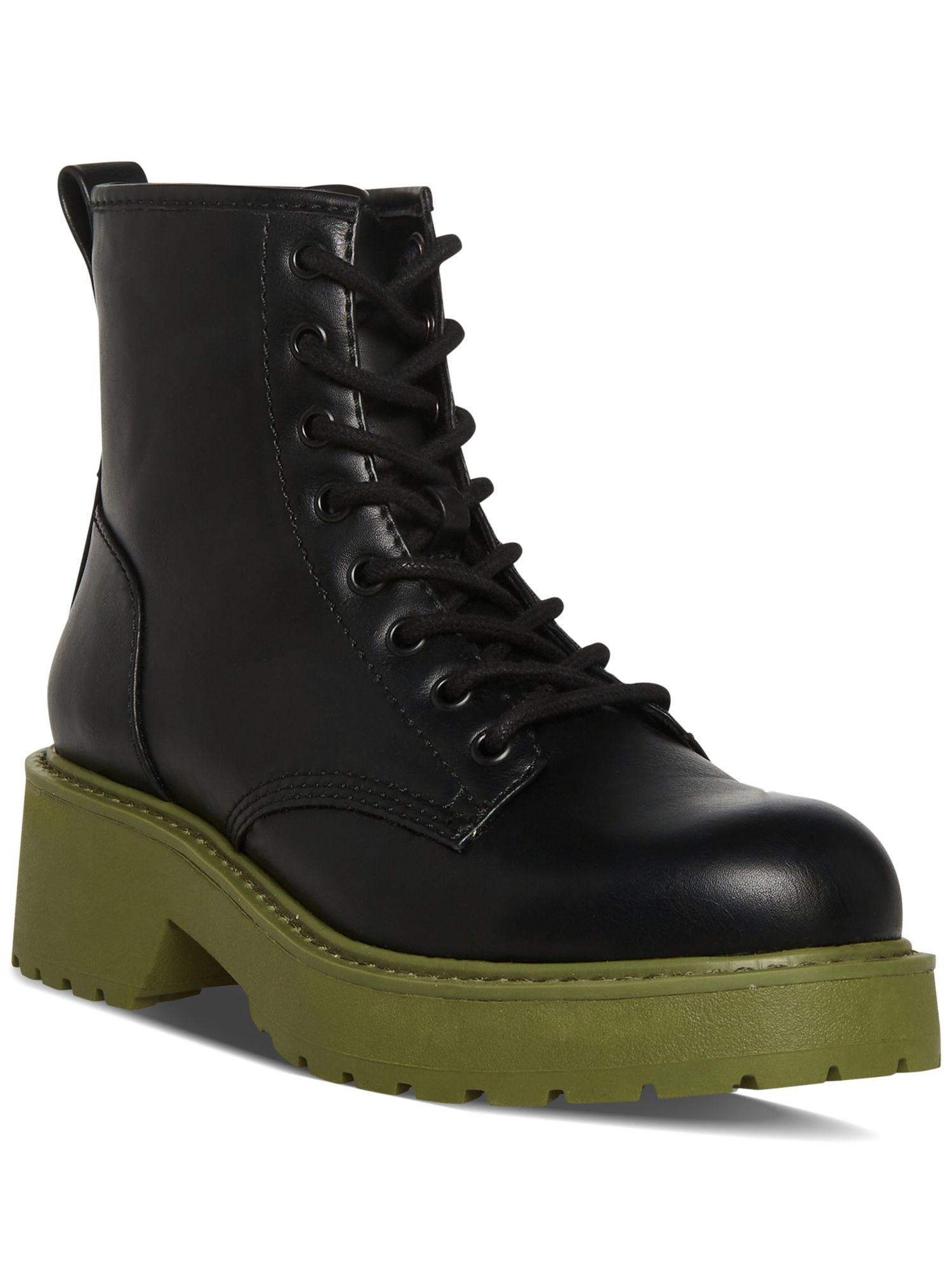 Womens Black Lace-Up Back Pull-Tab Lug Sole Padded Carra Round Toe Block Heel Zip-Up Combat Boots 11 M