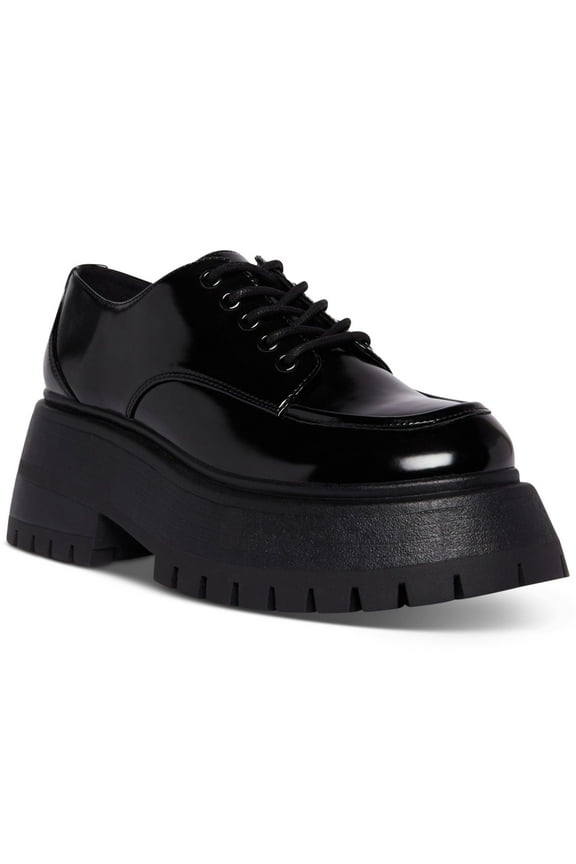 Womens Black Leopard Print 1-1/2" Platform Apron Toe Lug Sole Padded Philipa Round Toe Lace-Up Oxford Shoes 8.5 M