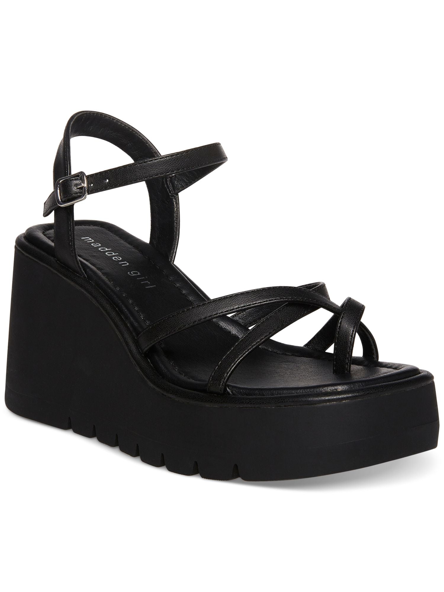 MADDEN GIRL Womens Black Padded Strappy 1-1/2
