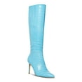 thumbnail image 1 of MADDEN GIRL Womens Blue Croco-Embossed Padded Chantelle Pointed Toe Stiletto Zip-Up Dress Boots 6.5 M, 1 of 4