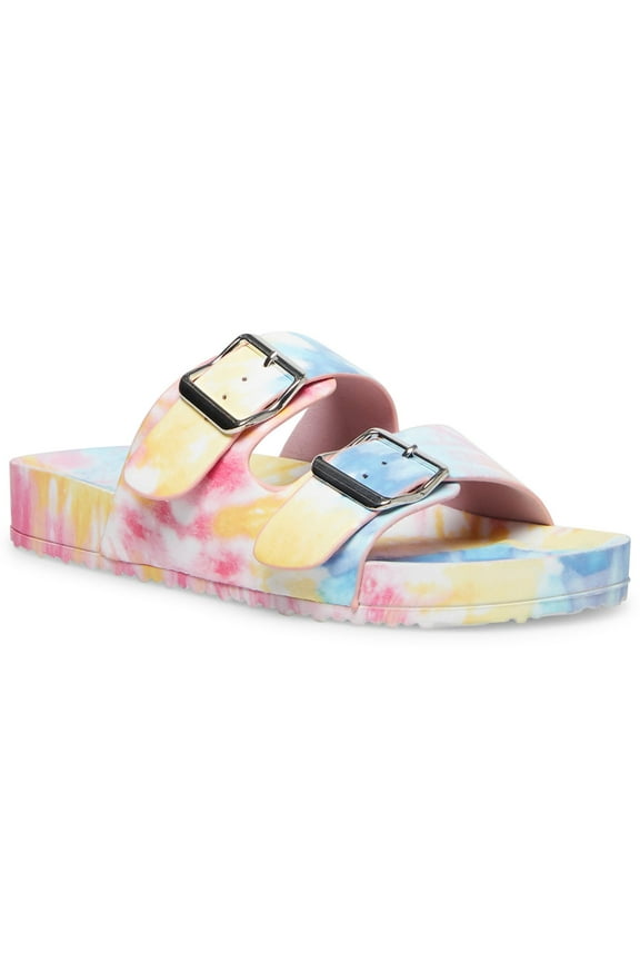 Womens Blue Tie Die 1/2" Platform Adjustable Teddy Round Toe Platform Buckle Sandals 9