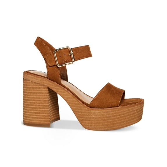 MADDEN GIRL Womens Brown 1-1/2" Platform Ankle Strap Padded Grandview Square Toe Block Heel Buckle Dress Sandals 7.5 M