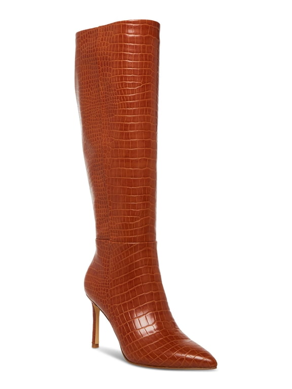 Womens Brown Animal Print Crocodile Padded Chantelle Pointed Toe Stiletto Zip-Up Dress Boots 5 M