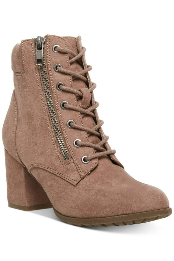 GIRL Womens Brown Zipper Accent Padded Tell Round Toe Block Heel Lace-Up Booties 10 M