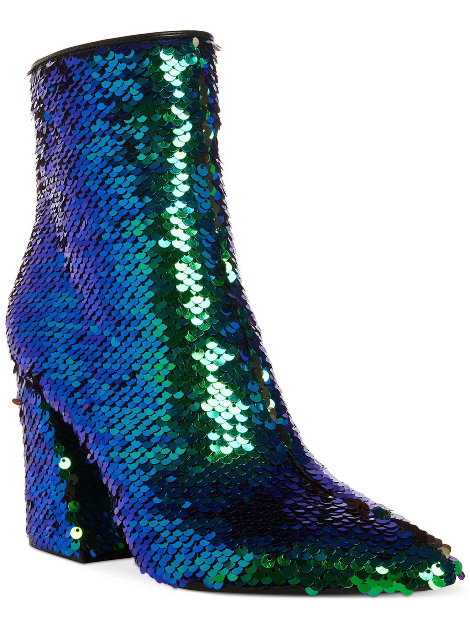 MADDEN GIRL Womens Green Sequined Cody Pointed Toe Block Heel Zip Up Booties 5 M Walmart