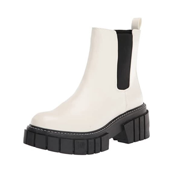 MADDEN GIRL Womens Ivory 1-1/2"" Platform Lug Sole Goring Pheobe Round Toe Block Heel Booties 9.5 M