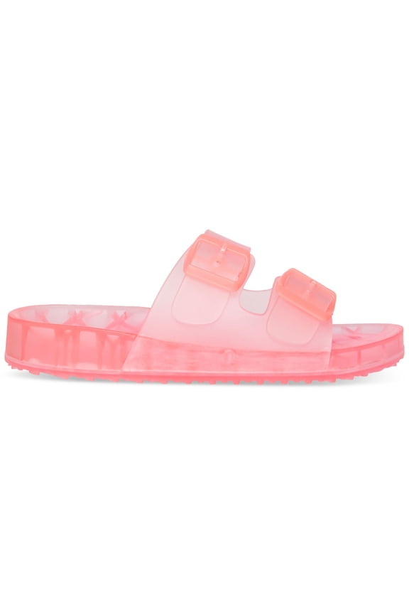 Womens Pink Buckle Straps Comfort Adjustable Teddy Round Toe Platform Slip On Jelly 6 M