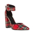 thumbnail image 1 of MADDEN GIRL Womens Red Plaid Padded Goring Adjustable Saxon Pointed Toe Block Heel Buckle Dress Pumps Shoes 6.5 M, 1 of 4