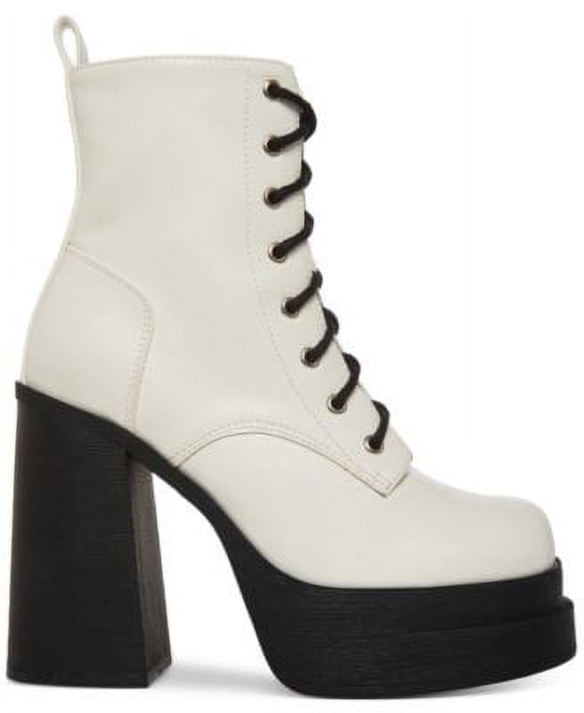 MADDEN GIRL Womens Ivory Lug Sole Bubbles Round Toe Block Heel Lace-Up Duck Boots M