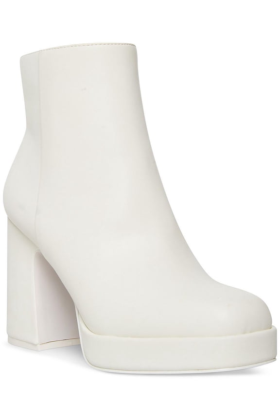 Womens White 1" Platform Padded Activatte Square Toe Block Heel Zip-Up Booties 10 M